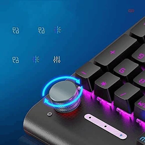 3 IN 1 Multimedia Knob Mechanical Gaming Keyboard Set (Black/Blue Backlit/Blue S - Picture 6 of 9